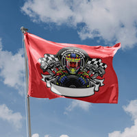 Racer Wearing Helmet Flag