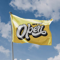 We're Open Yellow Flag - Flag Republic