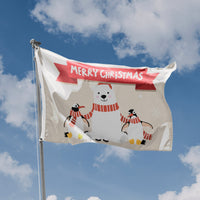 Merry Christmas Bear And Penguins Flag