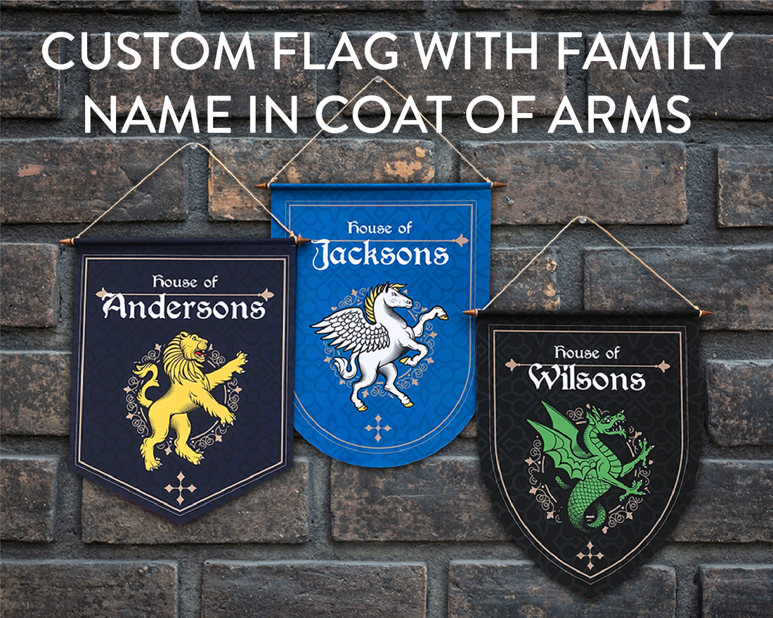 Medieval Style Personalized Family Banner with Mythical Creatures