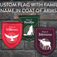 Medieval Style Personalized Family Banner with Animal Silhouettes