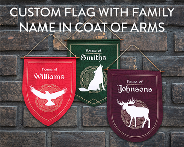 Medieval Style Personalized Family Banner with Animal Silhouettes