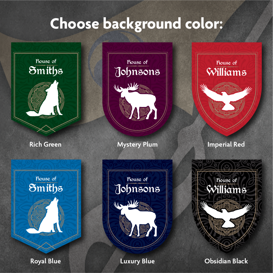 Medieval Style Personalized Family Banner with Animal Silhouettes