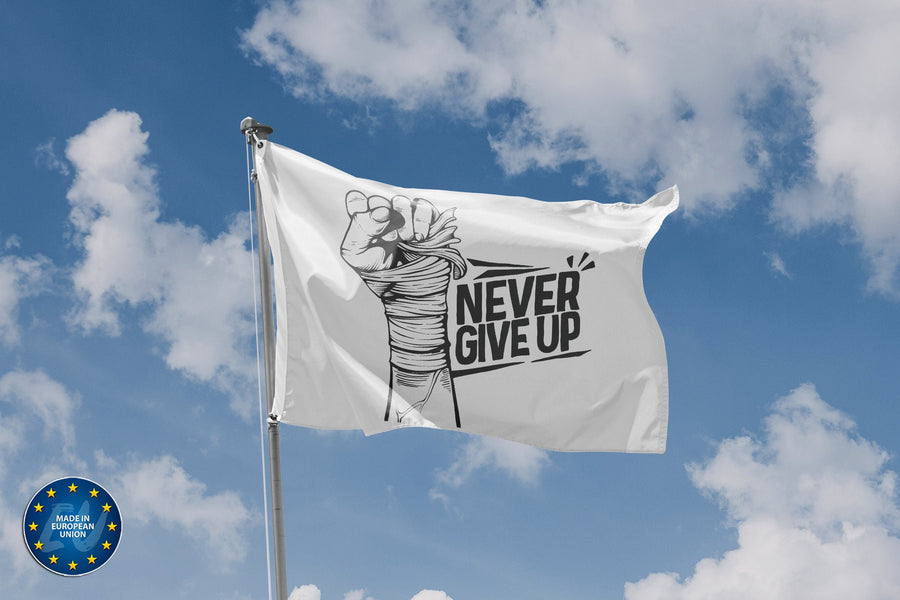 Never Give Up Black And White Flag - Flag Republic