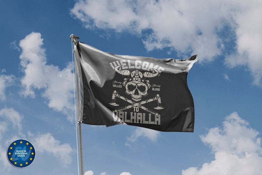 Vikings "Fight For Glory - See Us In Valhalla" Flag - 90x150cm, Polyester, 2 Grommets
