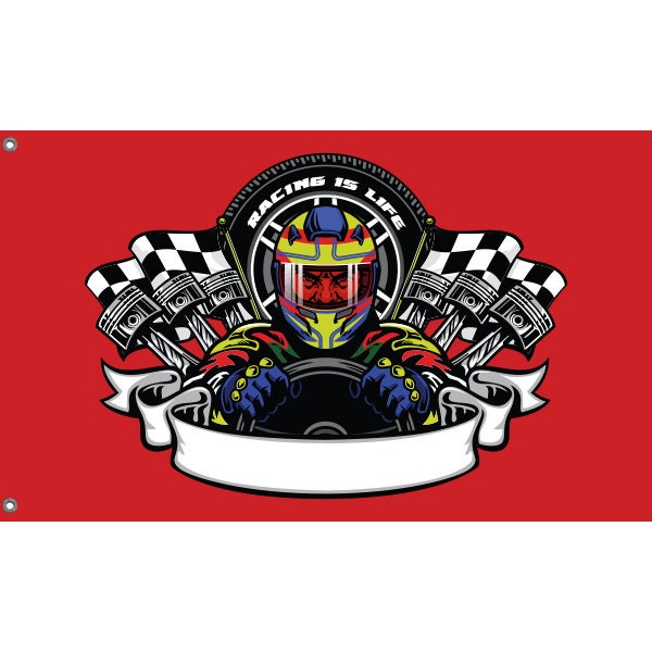 Racer Wearing Helmet Flag