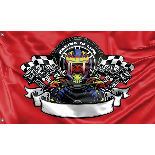 Racer Wearing Helmet Flag