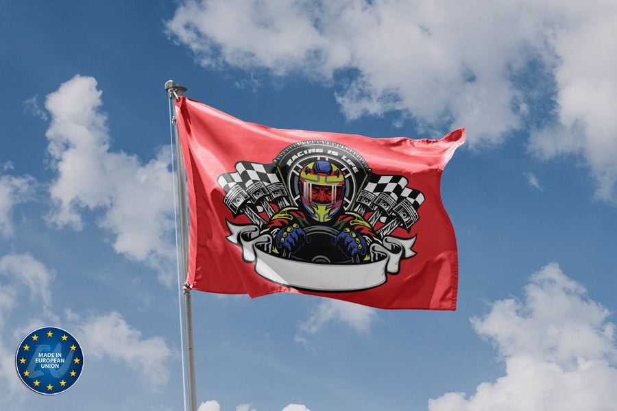 Racer Wearing Helmet Flag