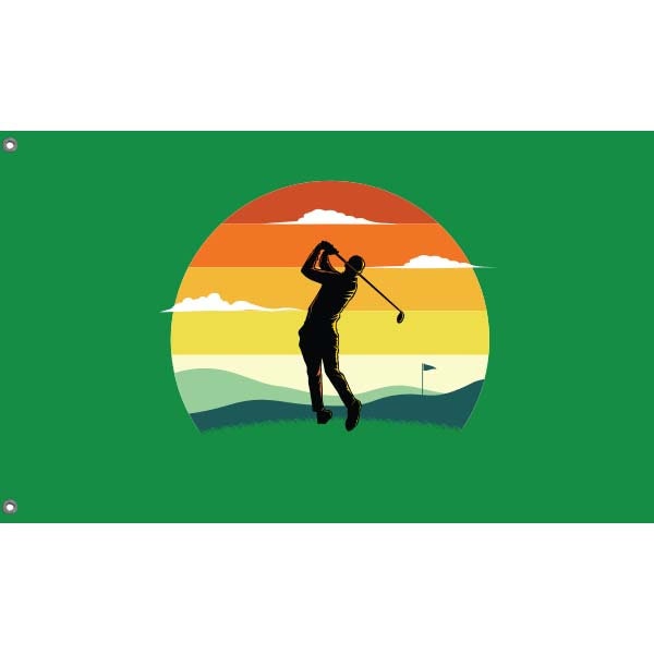 Golf Into The Sunset Flag