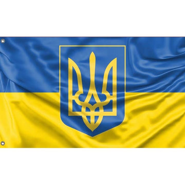 Ukraine Flag with Crest - Flag Republic