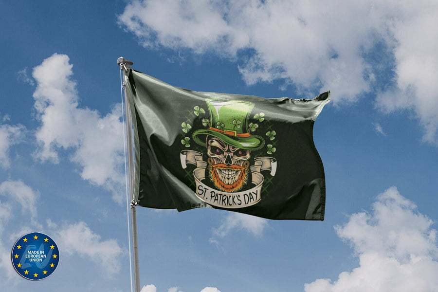 St Patrics Day Skull Flag