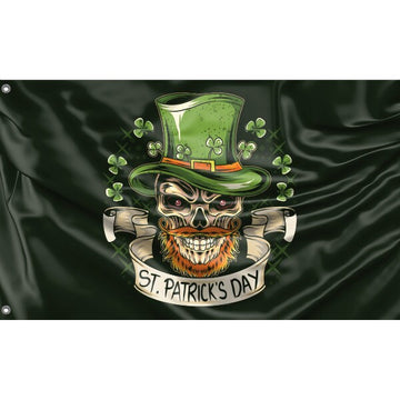 St Patrics Day Skull Flag