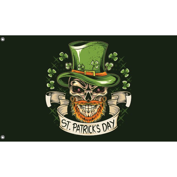 St Patrics Day Skull Flag