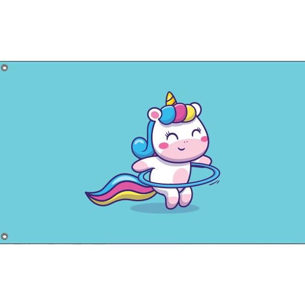 Cute Unicorn in Blue Flag