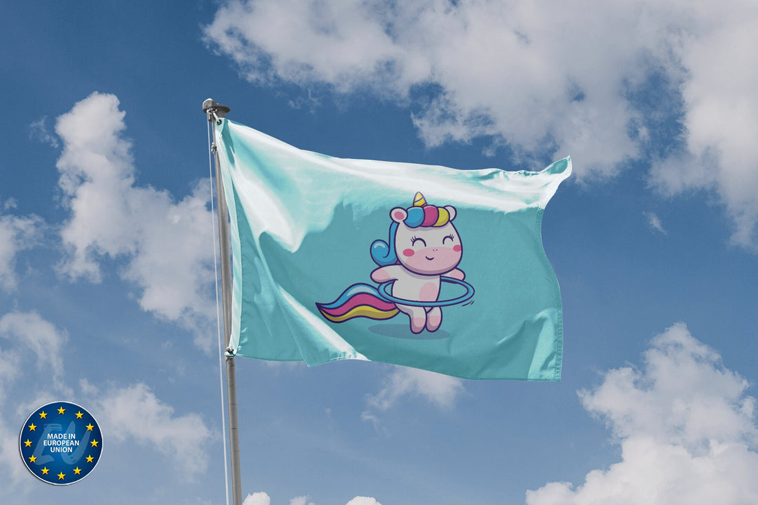 Cute Unicorn in Blue Flag