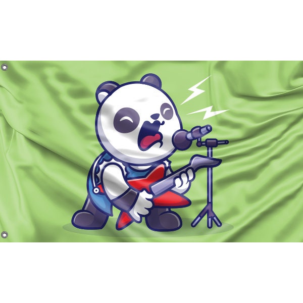 Panda Rocker Lime Background Flag | - Flag Republic