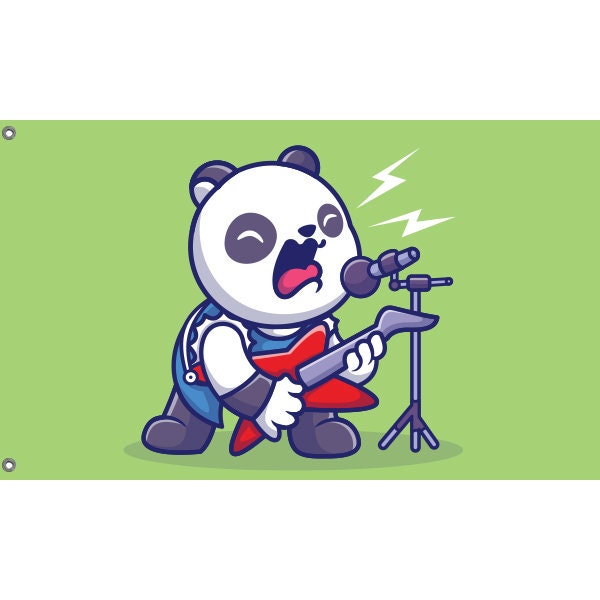 Panda Rocker Lime Background Flag | - Flag Republic