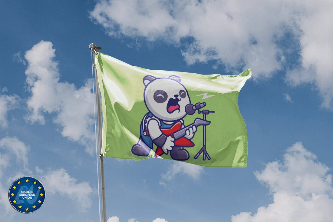 Panda Rocker Lime Background Flag | - Flag Republic