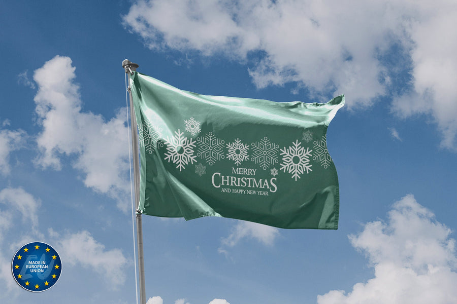 Merry Christmas in Green Background Flag