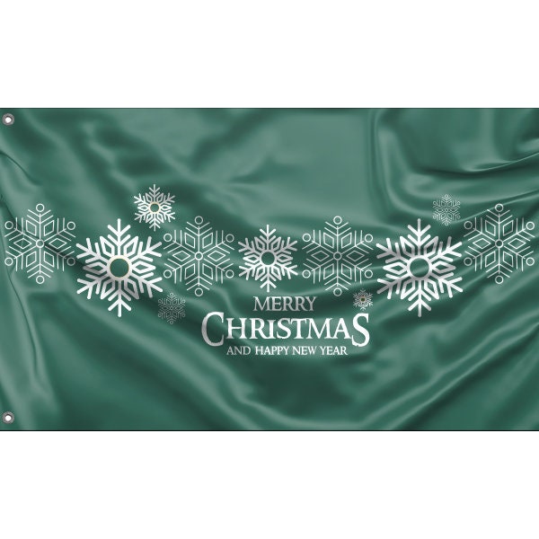 Merry Christmas in Green Background Flag